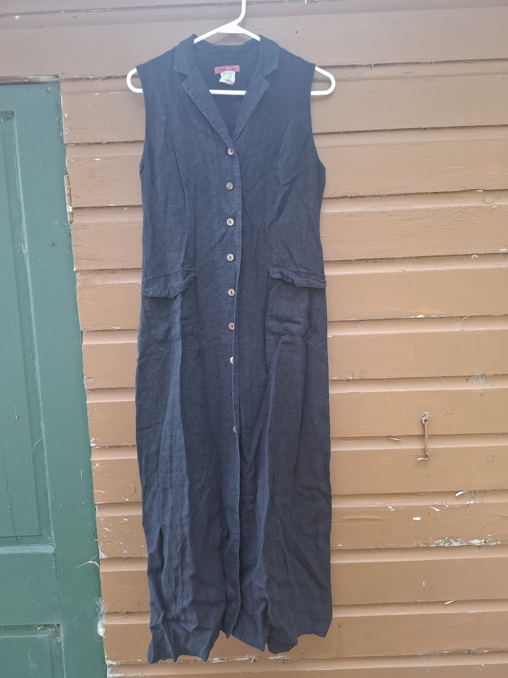 Enough About Me 100% Linen Black Sleeveless Button Up Collared Dress Size 6